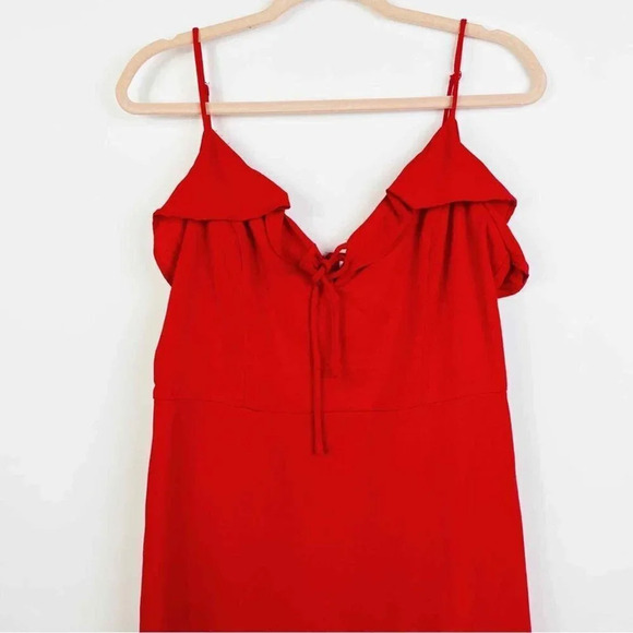 All In Favor Ruffle Mini Dress Tie Front Sleeveless Casual Party Sundress Size L - Picture 7 of 11